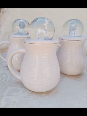 Temp-tations Frosty Forest Snow Globe Mugs Set Of Four White Woodland Embossed
